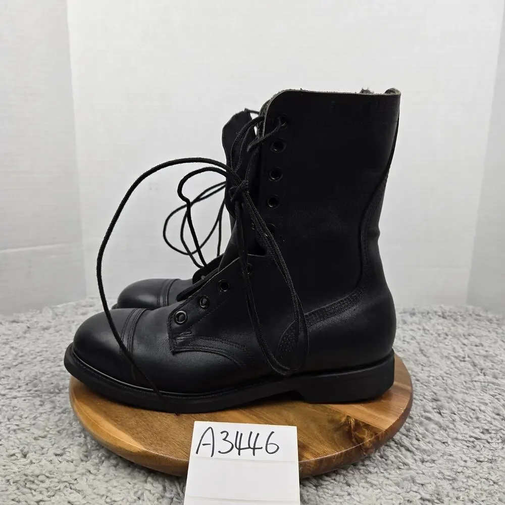 Vulcan Mens 9.5M Black Leather Lace Up Cap Toe Oil Proof Military Combat Boots